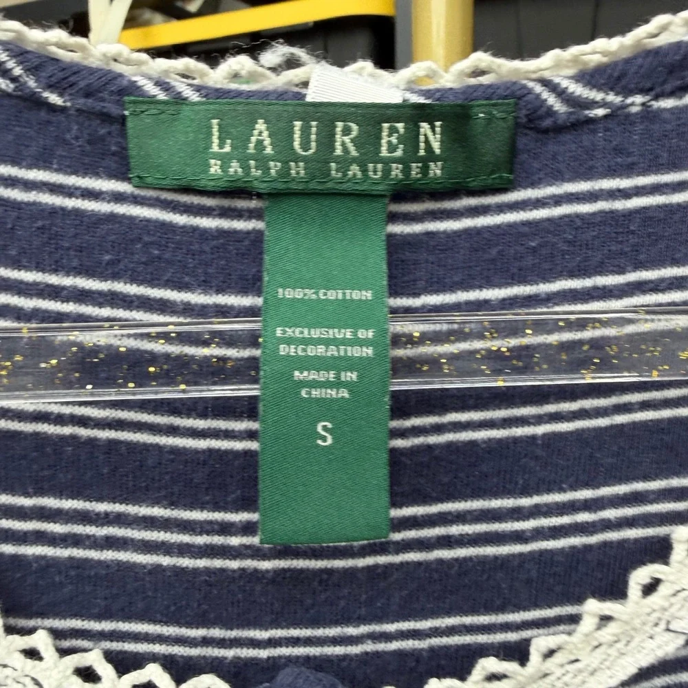 Ralph Lauren Striped Cotton Sleep Shirt Navy Small Henley Comfy Soft Lounge